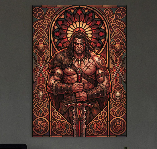 Viking Warrior in Stained Glass — metal poster wall art by Lineer